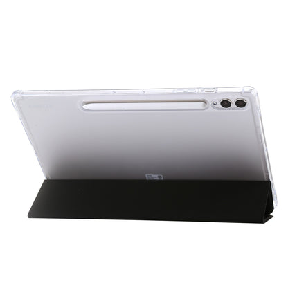 For Samsung Galaxy Tab S9+ Tri-fold Stand Smart Cover PU Leather+Acrylic+TPU Transparent Tablet Case