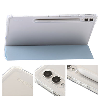 For Samsung Galaxy Tab S9+ Tri-fold Stand Smart Cover PU Leather+Acrylic+TPU Transparent Tablet Case