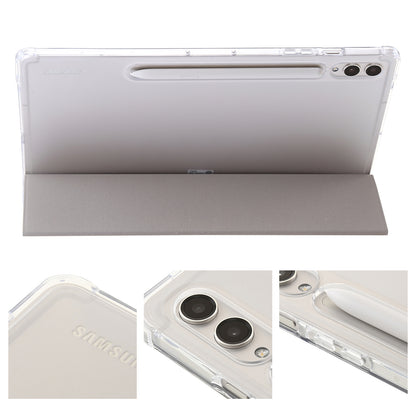 For Samsung Galaxy Tab S9+ Tri-fold Stand Smart Cover PU Leather+Acrylic+TPU Transparent Tablet Case