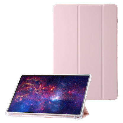For Samsung Galaxy Tab S9+ Tri-fold Stand Smart Cover PU Leather+Acrylic+TPU Transparent Tablet Case