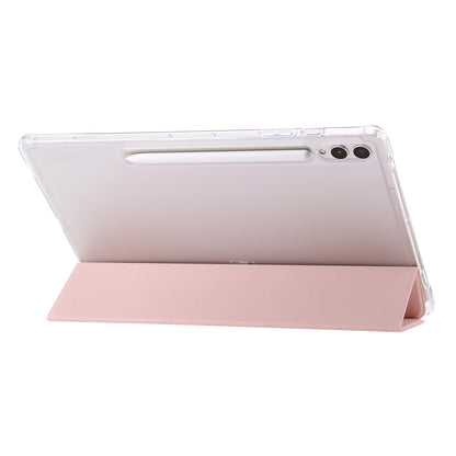 For Samsung Galaxy Tab S9+ Tri-fold Stand Smart Cover PU Leather+Acrylic+TPU Transparent Tablet Case