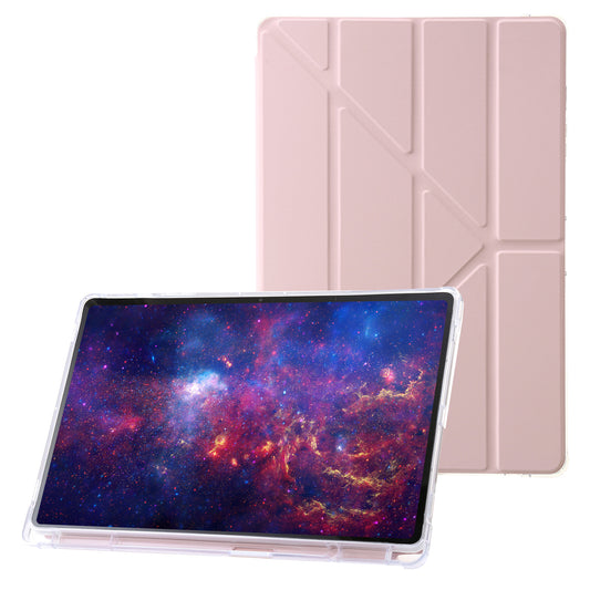 For Samsung Galaxy Tab S9+ Origami Tri-fold Stand Cover PU Leather+Acrylic+TPU Auto Wake / Sleep Tablet Case