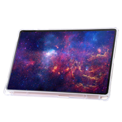 For Samsung Galaxy Tab S9+ Origami Tri-fold Stand Cover PU Leather+Acrylic+TPU Auto Wake / Sleep Tablet Case