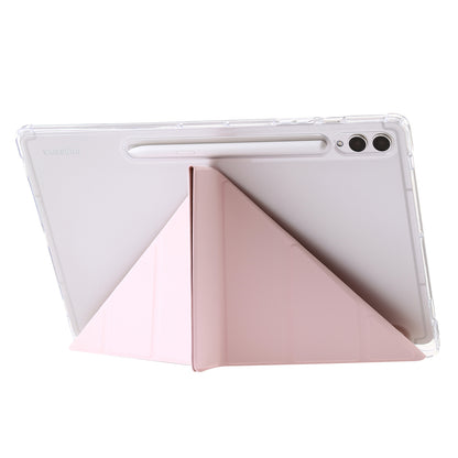 For Samsung Galaxy Tab S9+ Origami Tri-fold Stand Cover PU Leather+Acrylic+TPU Auto Wake / Sleep Tablet Case