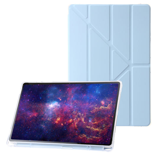For Samsung Galaxy Tab S9+ Origami Tri-fold Stand Cover PU Leather+Acrylic+TPU Auto Wake / Sleep Tablet Case