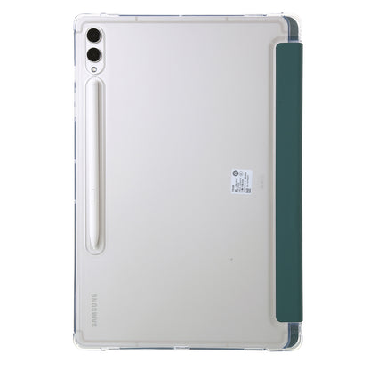 For Samsung Galaxy Tab S9+ Origami Tri-fold Stand Cover PU Leather+Acrylic+TPU Auto Wake / Sleep Tablet Case