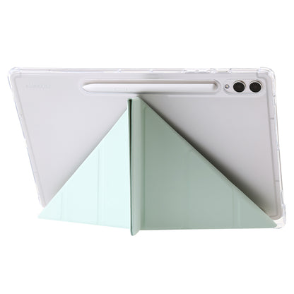 For Samsung Galaxy Tab S9+ Origami Tri-fold Stand Cover PU Leather+Acrylic+TPU Auto Wake / Sleep Tablet Case