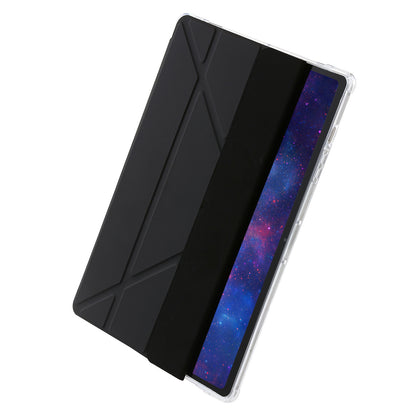 For Samsung Galaxy Tab S9+ Origami Tri-fold Stand Cover PU Leather+Acrylic+TPU Auto Wake / Sleep Tablet Case