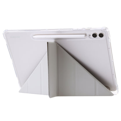For Samsung Galaxy Tab S9+ Origami Tri-fold Stand Cover PU Leather+Acrylic+TPU Auto Wake / Sleep Tablet Case