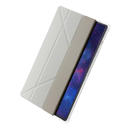 For Samsung Galaxy Tab S9+ Origami Tri-fold Stand Cover PU Leather+Acrylic+TPU Auto Wake / Sleep Tablet Case