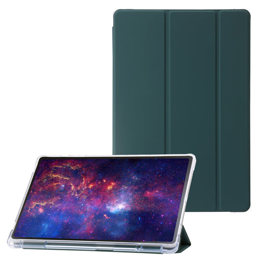 For Samsung Galaxy Tab S9 Ultra Tri-fold Stand Folio Smart Case PU Leather+Acrylic+TPU Clear Tablet Cover