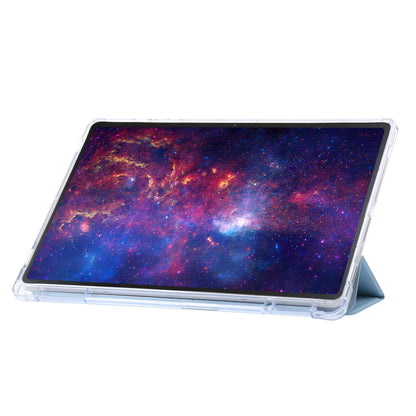 For Samsung Galaxy Tab S9 Ultra Tri-fold Stand Folio Smart Case PU Leather+Acrylic+TPU Clear Tablet Cover