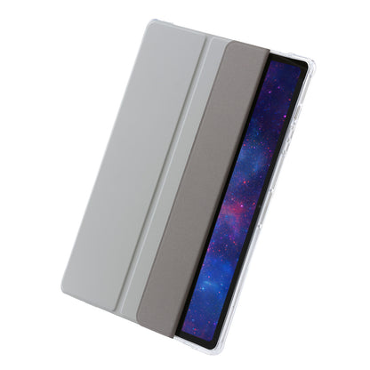 For Samsung Galaxy Tab S9 Ultra Tri-fold Stand Folio Smart Case PU Leather+Acrylic+TPU Clear Tablet Cover