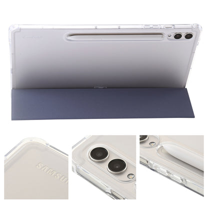For Samsung Galaxy Tab S9 Ultra Tri-fold Stand Folio Smart Case PU Leather+Acrylic+TPU Clear Tablet Cover