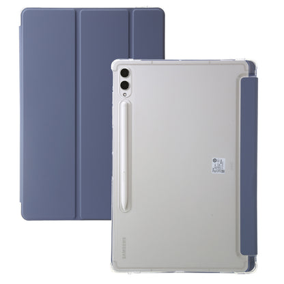 For Samsung Galaxy Tab S9 Ultra Tri-fold Stand Folio Smart Case PU Leather+Acrylic+TPU Clear Tablet Cover