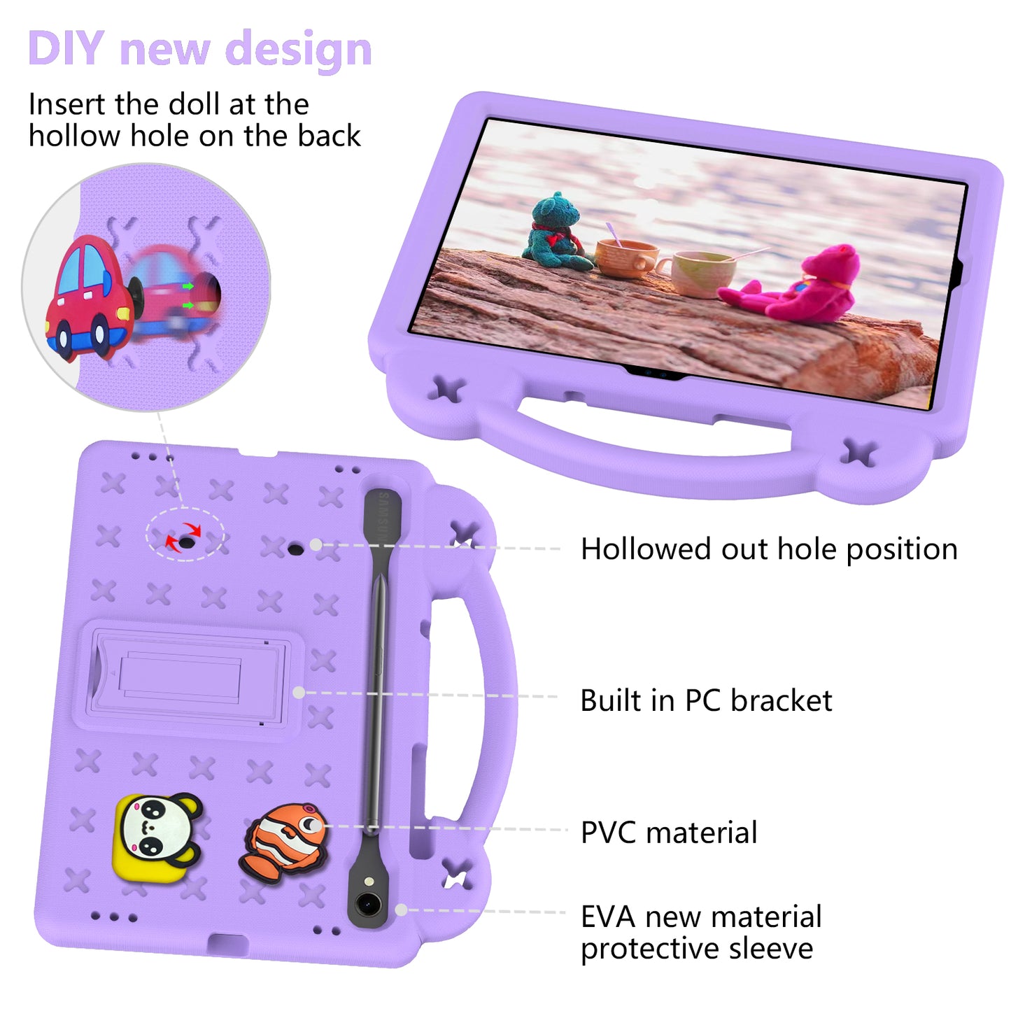 For Samsung Galaxy Tab S7 / S8 / S9 EVA Protective Cover Kids Friendly Grip Handle Kickstand Tablet Case