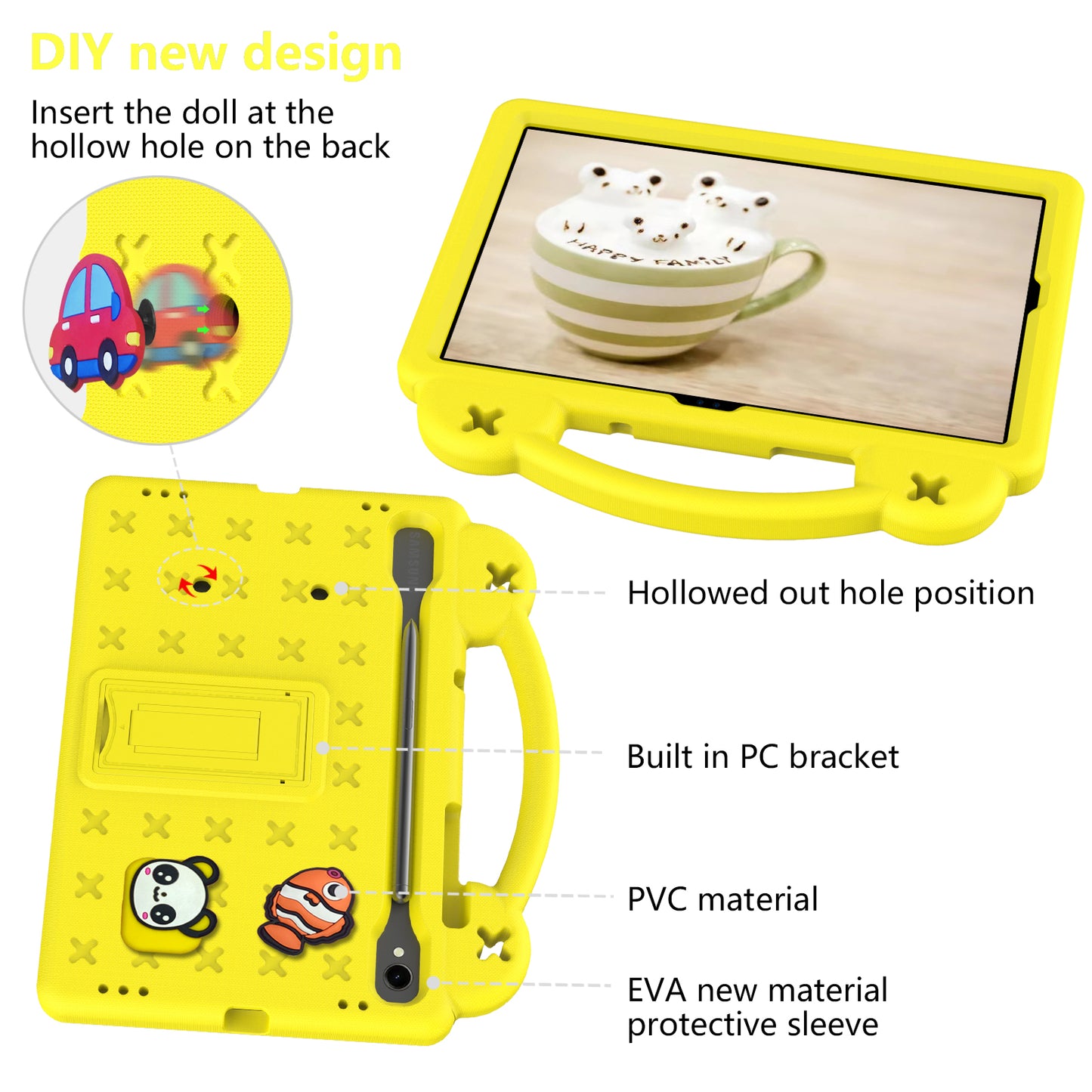 For Samsung Galaxy Tab S7 / S8 / S9 EVA Protective Cover Kids Friendly Grip Handle Kickstand Tablet Case