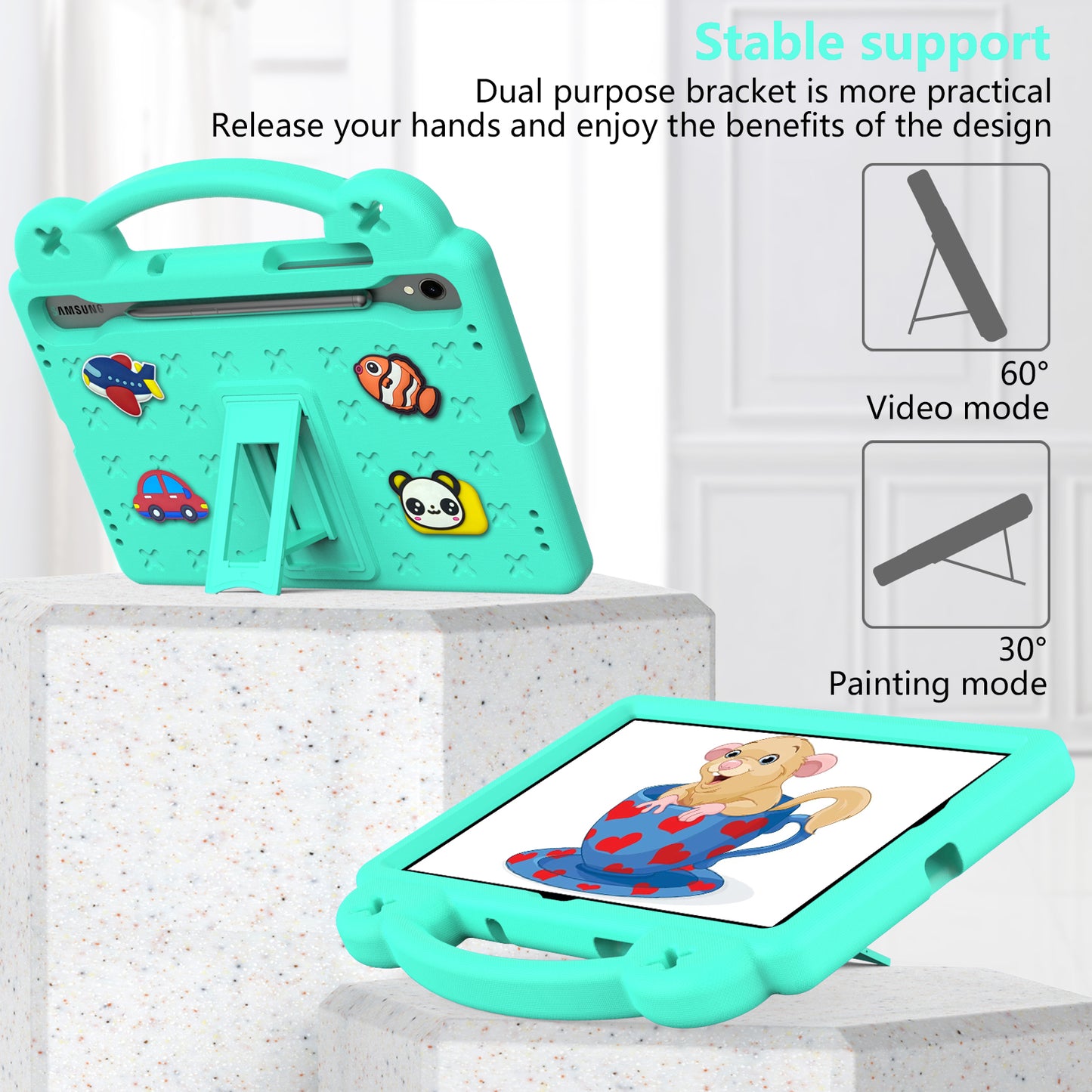 For Samsung Galaxy Tab S7 / S8 / S9 EVA Protective Cover Kids Friendly Grip Handle Kickstand Tablet Case