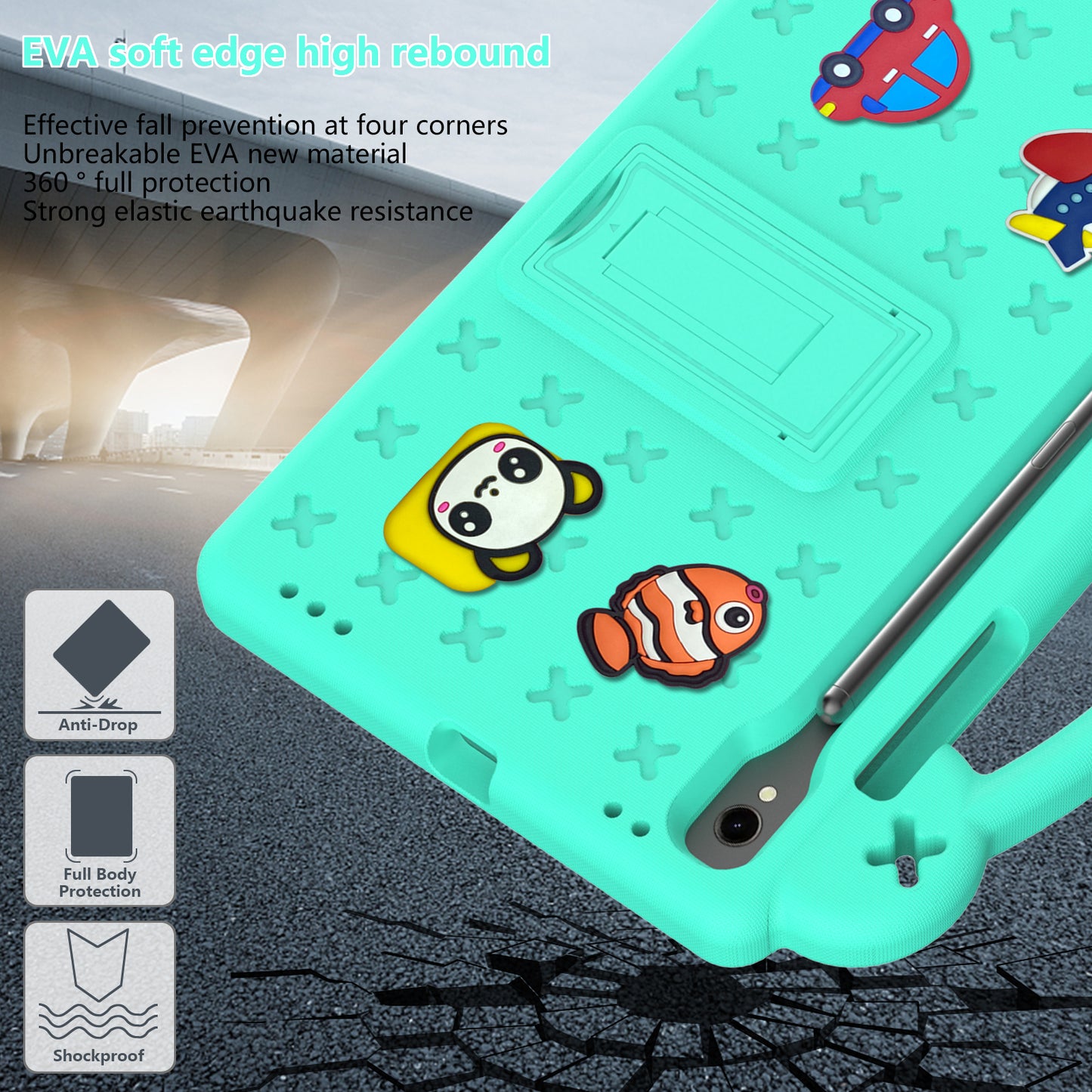 For Samsung Galaxy Tab S7 / S8 / S9 EVA Protective Cover Kids Friendly Grip Handle Kickstand Tablet Case