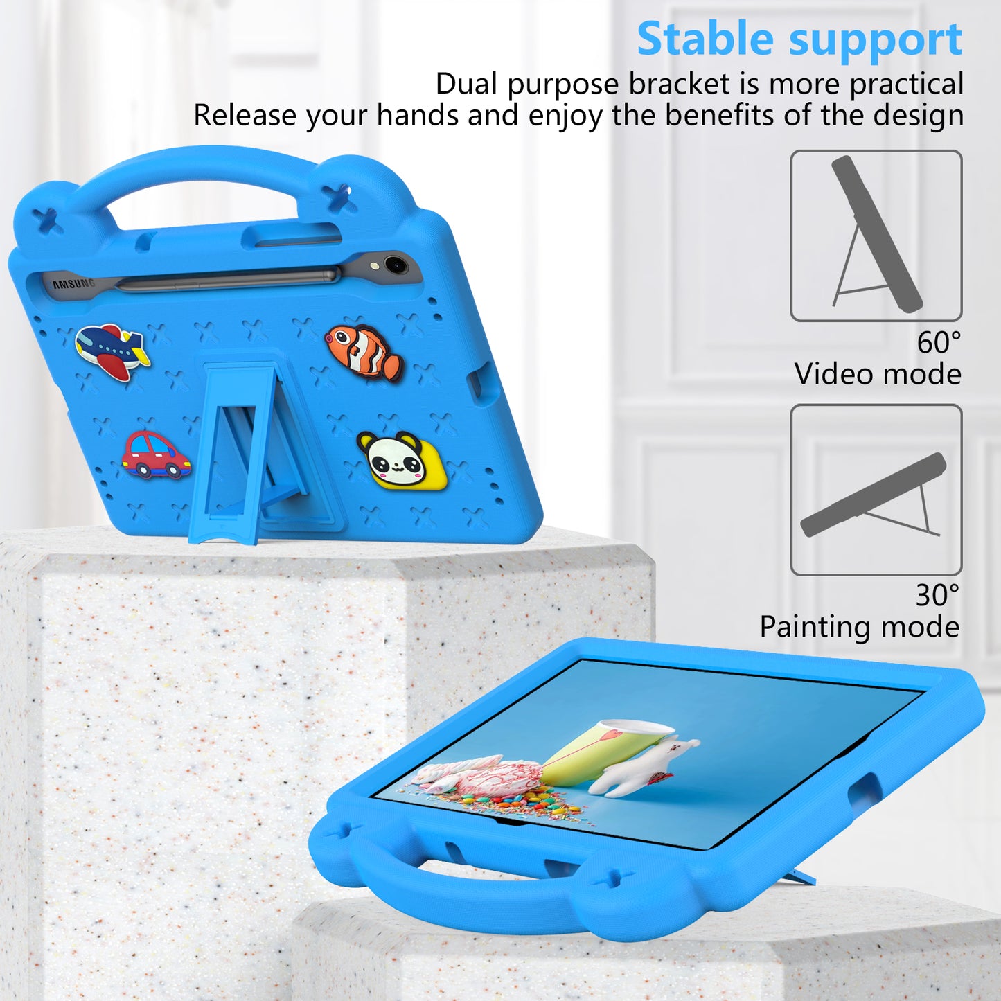 For Samsung Galaxy Tab S7 / S8 / S9 EVA Protective Cover Kids Friendly Grip Handle Kickstand Tablet Case
