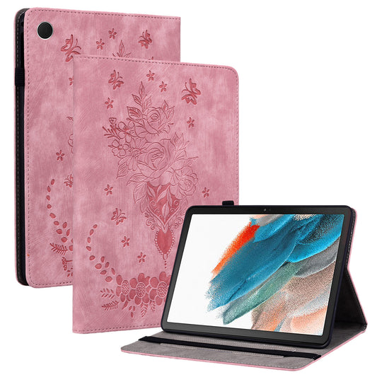 For Samsung Galaxy Tab A9+ PU Leather Card Holder Tablet Cover Butterfly Rose Imprinted Stand Case