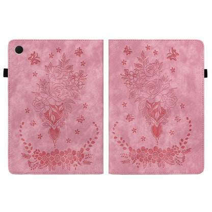 For Samsung Galaxy Tab A9+ PU Leather Card Holder Tablet Cover Butterfly Rose Imprinted Stand Case