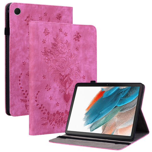 For Samsung Galaxy Tab A9+ PU Leather Card Holder Tablet Cover Butterfly Rose Imprinted Stand Case