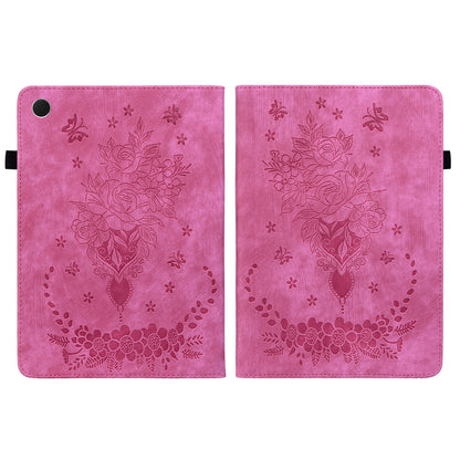 For Samsung Galaxy Tab A9+ PU Leather Card Holder Tablet Cover Butterfly Rose Imprinted Stand Case