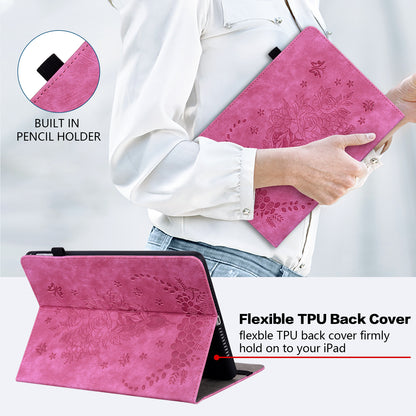 For Samsung Galaxy Tab A9+ PU Leather Card Holder Tablet Cover Butterfly Rose Imprinted Stand Case