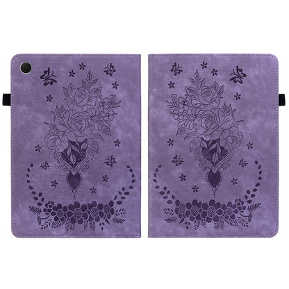 For Samsung Galaxy Tab A9+ PU Leather Card Holder Tablet Cover Butterfly Rose Imprinted Stand Case