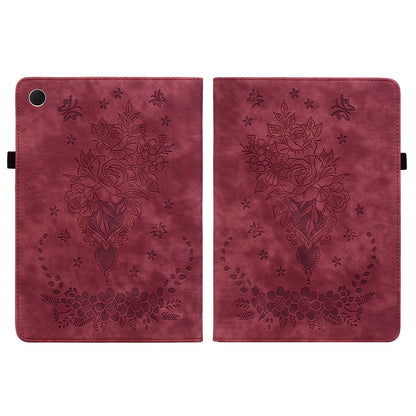 For Samsung Galaxy Tab A9+ PU Leather Card Holder Tablet Cover Butterfly Rose Imprinted Stand Case