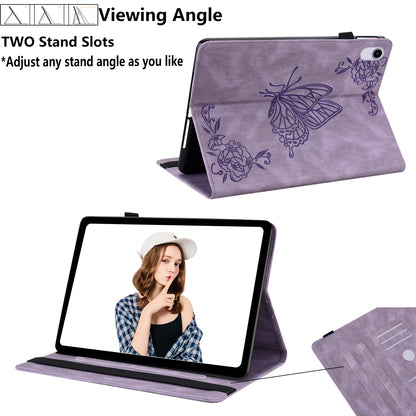 For Samsung Galaxy Tab A9+ Card Holder Tablet Case PU Leather Butterfly Flower Imprinted Stand Cover
