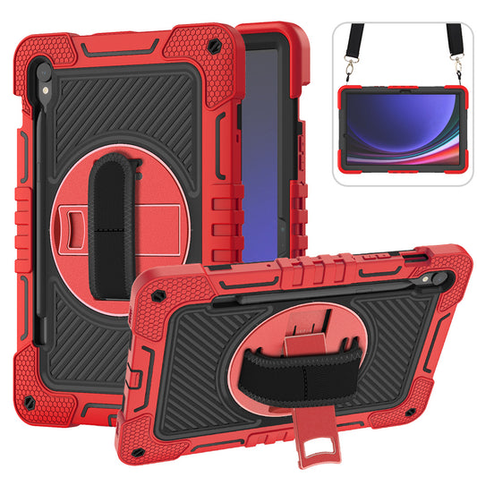Shockproof Case for Samsung Galaxy Tab S9 Kickstand Silicone+PC Tablet Cover with Wrist Band / Shoulder Strap
