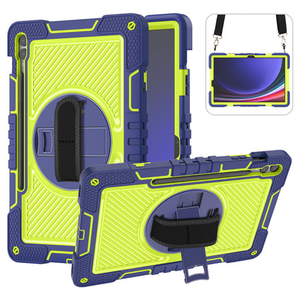 Protective Kickstand Case for Samsung Galaxy Tab S9+ Anti-Drop Silicone+PC Tablet Cover with Wrist Band / Shoulder Strap