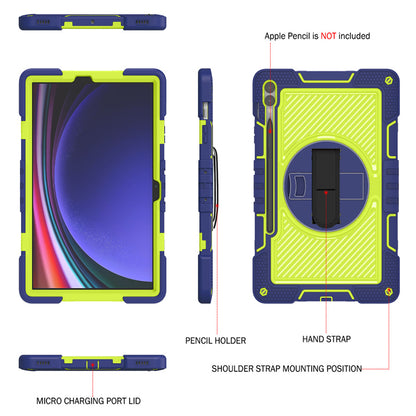 Protective Kickstand Case for Samsung Galaxy Tab S9+ Anti-Drop Silicone+PC Tablet Cover with Wrist Band / Shoulder Strap