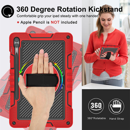 Protective Kickstand Case for Samsung Galaxy Tab S9+ Anti-Drop Silicone+PC Tablet Cover with Wrist Band / Shoulder Strap