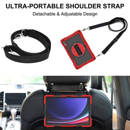 Protective Kickstand Case for Samsung Galaxy Tab S9+ Anti-Drop Silicone+PC Tablet Cover with Wrist Band / Shoulder Strap
