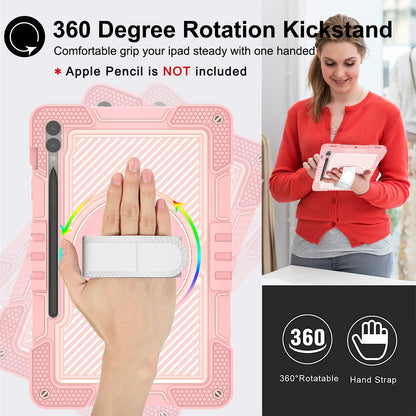 Protective Kickstand Case for Samsung Galaxy Tab S9+ Anti-Drop Silicone+PC Tablet Cover with Wrist Band / Shoulder Strap