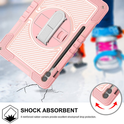 Protective Kickstand Case for Samsung Galaxy Tab S9+ Anti-Drop Silicone+PC Tablet Cover with Wrist Band / Shoulder Strap