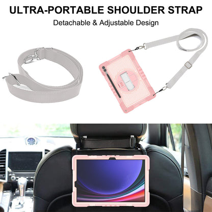 Protective Kickstand Case for Samsung Galaxy Tab S9+ Anti-Drop Silicone+PC Tablet Cover with Wrist Band / Shoulder Strap