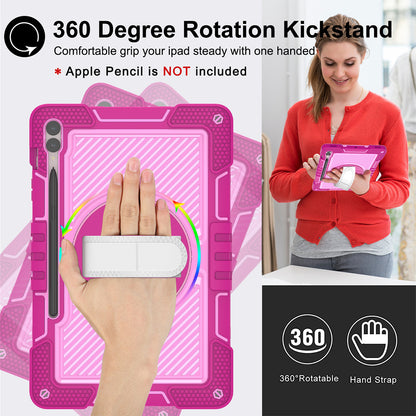 Protective Kickstand Case for Samsung Galaxy Tab S9+ Anti-Drop Silicone+PC Tablet Cover with Wrist Band / Shoulder Strap