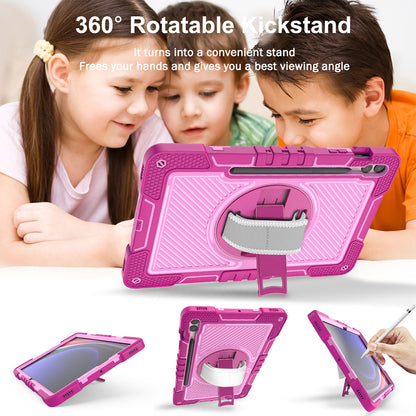 Protective Kickstand Case for Samsung Galaxy Tab S9+ Anti-Drop Silicone+PC Tablet Cover with Wrist Band / Shoulder Strap