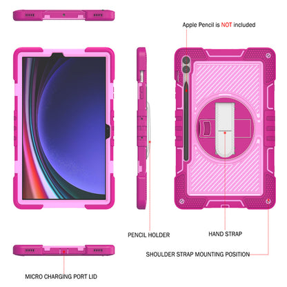 Protective Kickstand Case for Samsung Galaxy Tab S9+ Anti-Drop Silicone+PC Tablet Cover with Wrist Band / Shoulder Strap