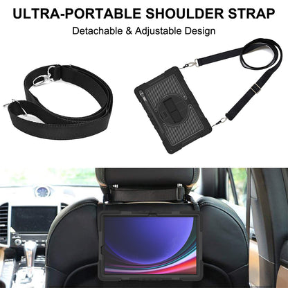 Protective Kickstand Case for Samsung Galaxy Tab S9+ Anti-Drop Silicone+PC Tablet Cover with Wrist Band / Shoulder Strap