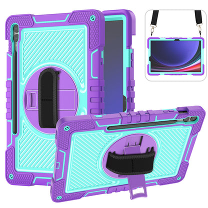 Protective Kickstand Case for Samsung Galaxy Tab S9+ Anti-Drop Silicone+PC Tablet Cover with Wrist Band / Shoulder Strap