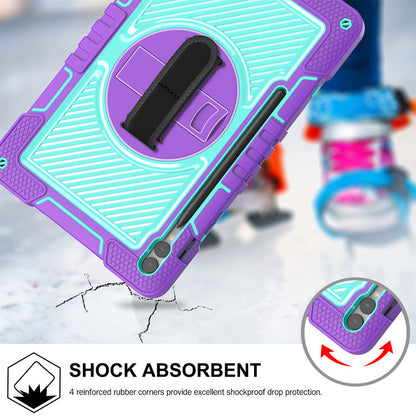 Protective Kickstand Case for Samsung Galaxy Tab S9+ Anti-Drop Silicone+PC Tablet Cover with Wrist Band / Shoulder Strap