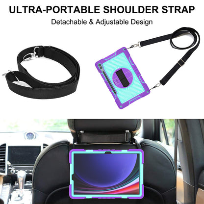Protective Kickstand Case for Samsung Galaxy Tab S9+ Anti-Drop Silicone+PC Tablet Cover with Wrist Band / Shoulder Strap