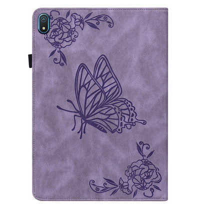 Anti-drop Tablet Case for Nokia T20 PU Leather Butterfly Flower Imprinted Card Holder Stand Cover