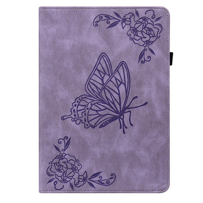 Anti-drop Tablet Case for Nokia T20 PU Leather Butterfly Flower Imprinted Card Holder Stand Cover