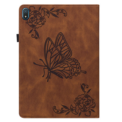 Anti-drop Tablet Case for Nokia T20 PU Leather Butterfly Flower Imprinted Card Holder Stand Cover